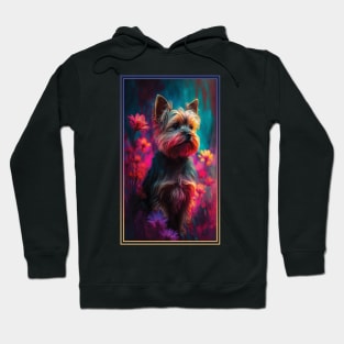 Yorkshire Terrier Dog Vibrant Tropical Flower Tall Digital Oil Painting Portrait 2 Hoodie